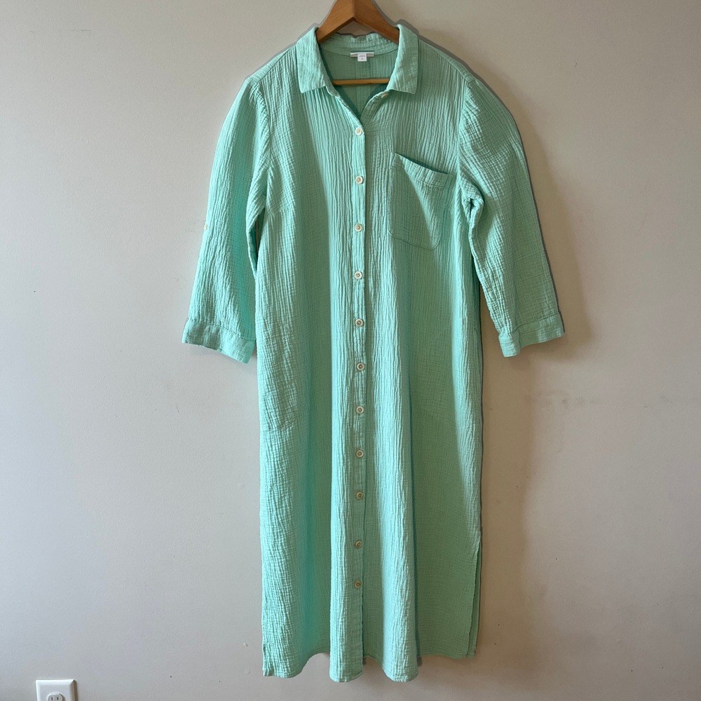J. Jill Pure Jill Double-Gauze Shirt Dress Coastal Mint Green Large Tall Pockets
